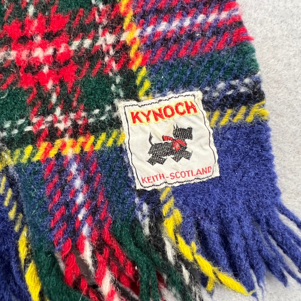 Kynoch Scarf Unisex Blue Plaid Wool Tartan Keith Scotland Vintage Scottie Dog